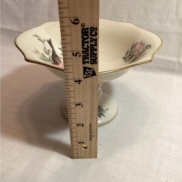 Lenox Serenade Floral Footed Bowl with Bird Design Cream & Gold USA Made Dish - Picture 11 of 12